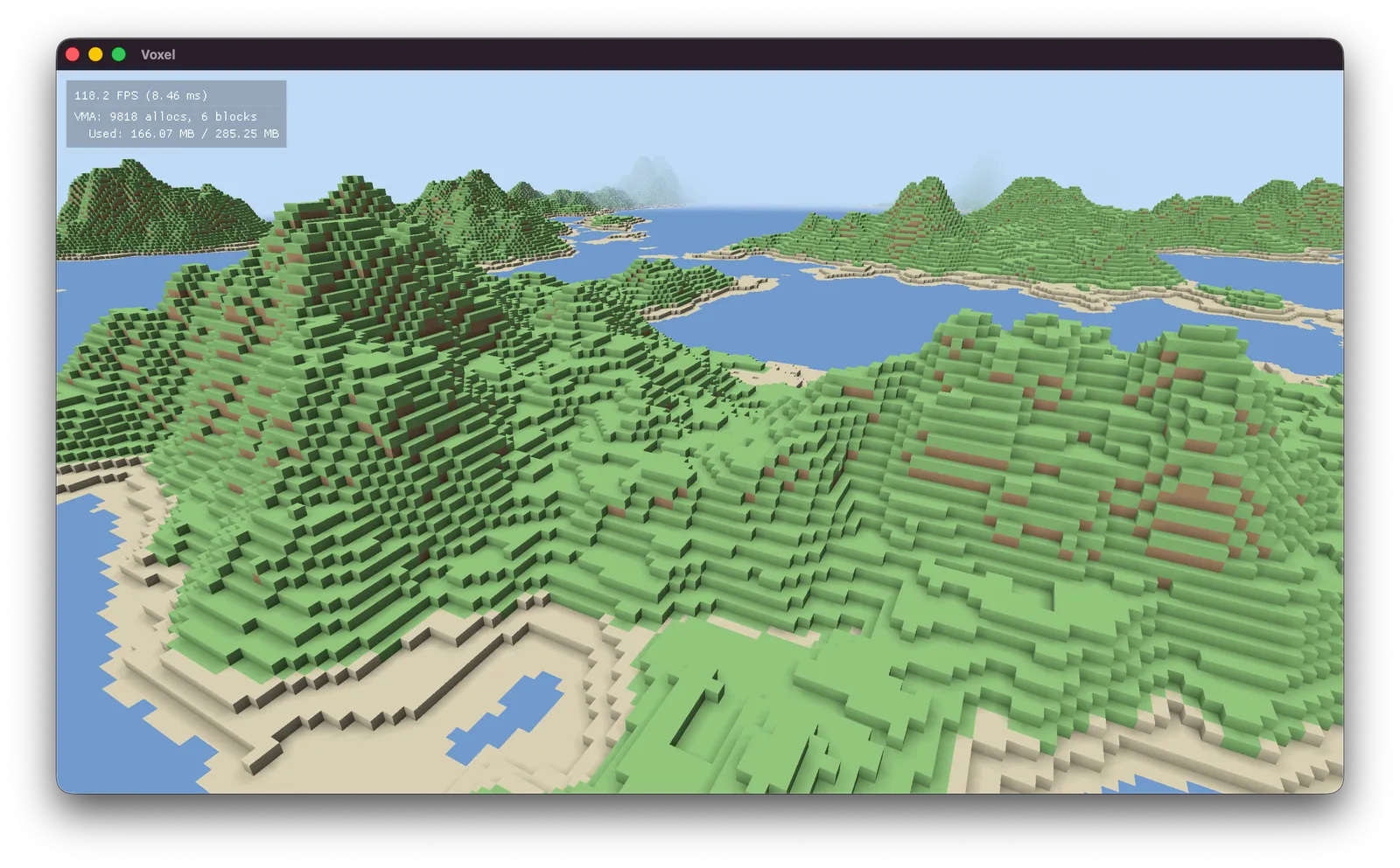Voxel terrain rendered with per-vertex ambient occlusion
